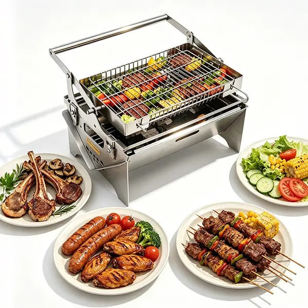 Flip Rotatable BBQ Grill｜Portable Foldable Stainless Steel