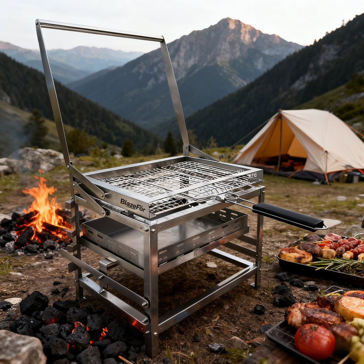 Adjustable Rotating Charcoal Grill | Stainless Steel Portable BBQ Grill for Camping & Backyard