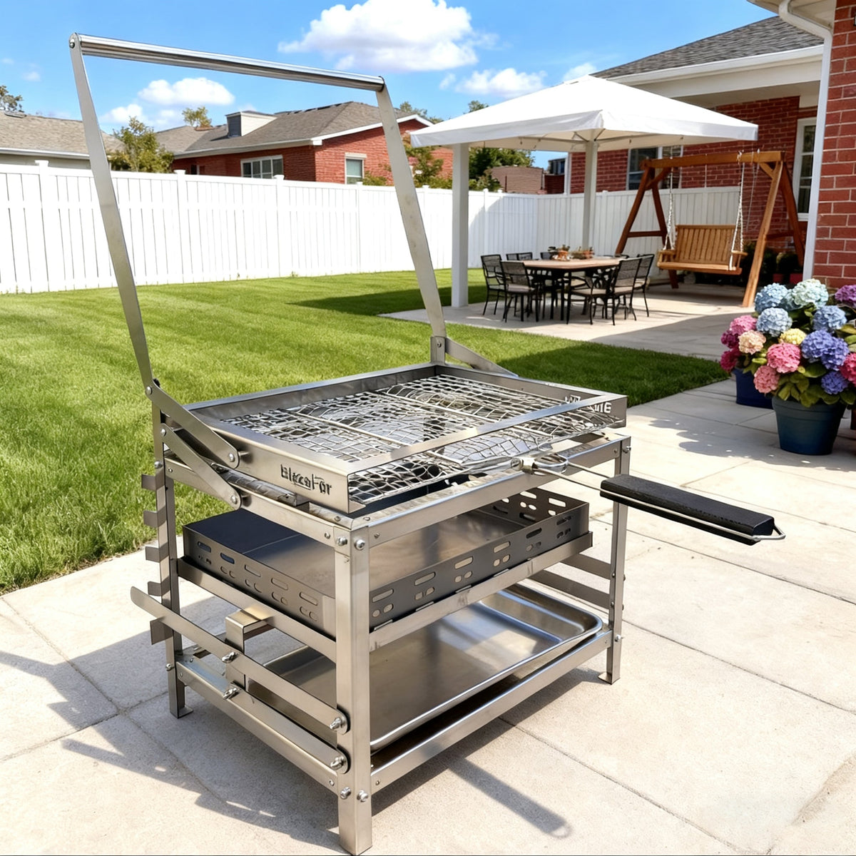 Adjustable Rotating Charcoal Grill | Stainless Steel Portable BBQ Grill for Camping & Backyard